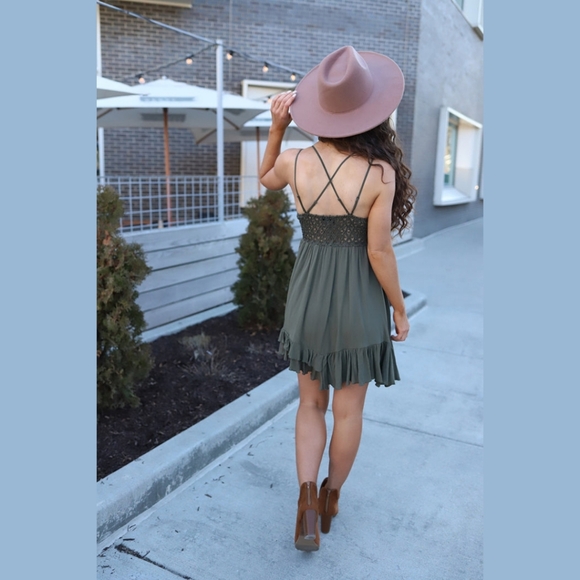 SCALLOPED LACE BRALETTE DRESS - OLIVE - Size XS - Picture 5 of 11